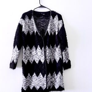 Black & Gray Chevron Open-Front Warm Coat Cardigan S